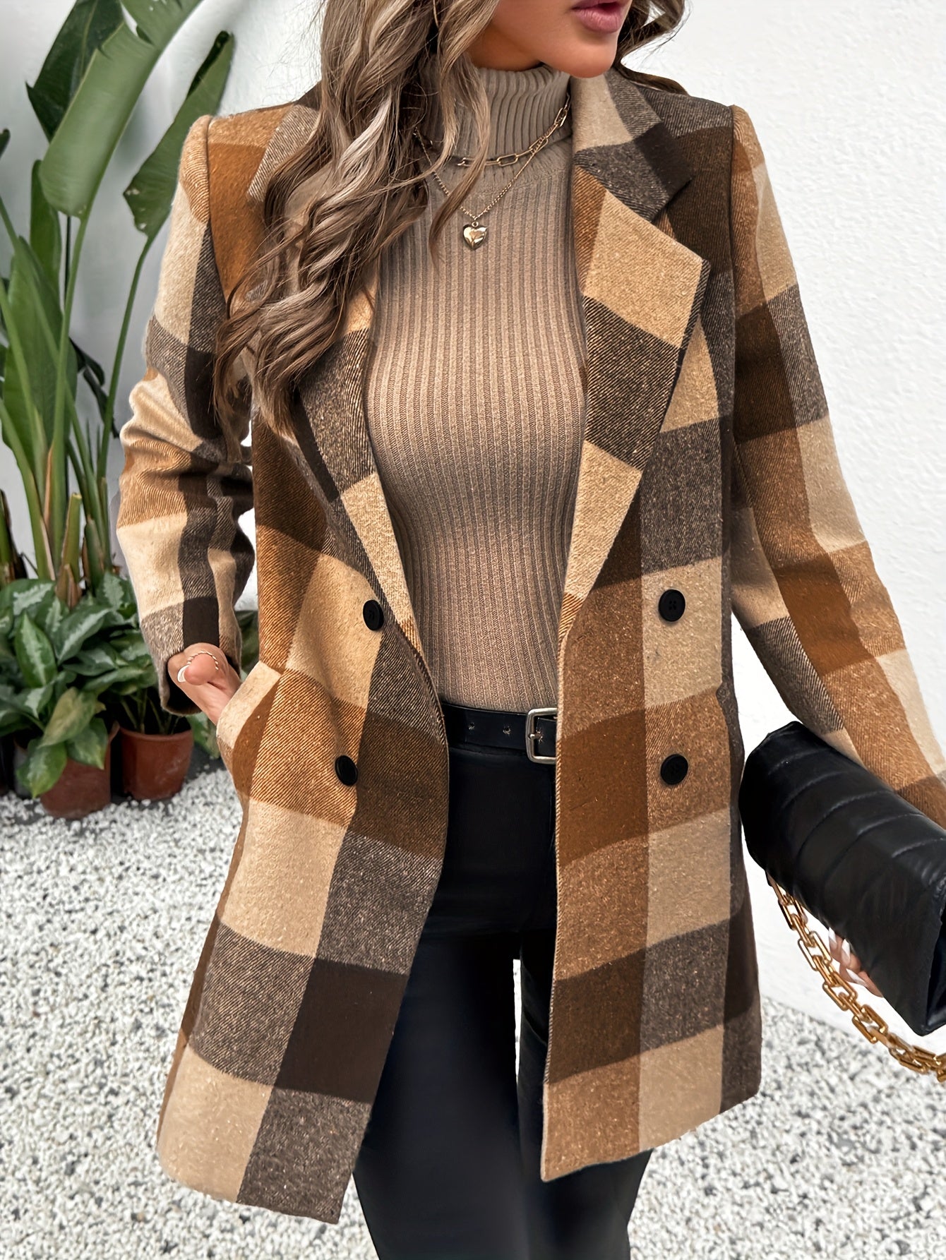 2025 Classic Women'S Smock, Camel Frame, Lapel, Buttons And Decoration, Suitable For Autumn, Winter And Spring, Elegant And Warm