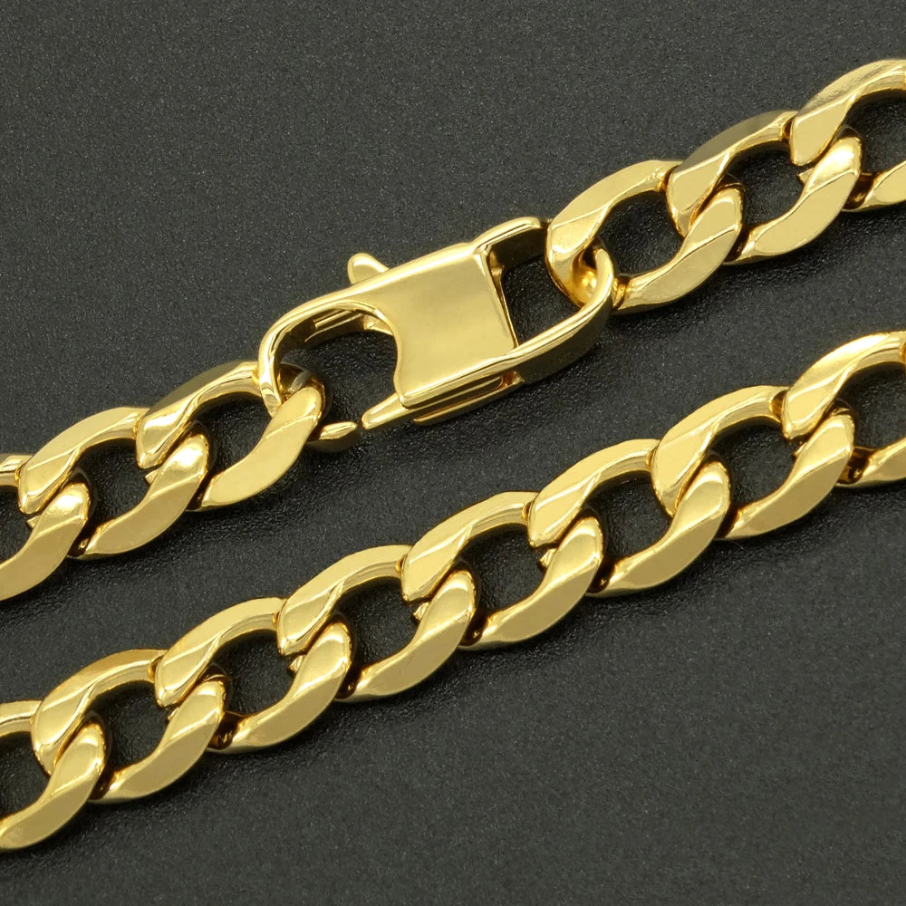 100% Stainless Steel Bracelet 12 mm 8 Inch Curb Cuban Chain Gold Color Bracelets for Men