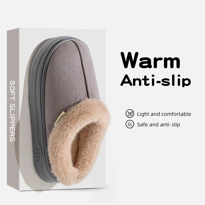 Winter Men Slippers Fur Warm Comfort Breathable Indoor Outdoor Non-slip Couple Fashion Snow Boots Casual Home Shoes