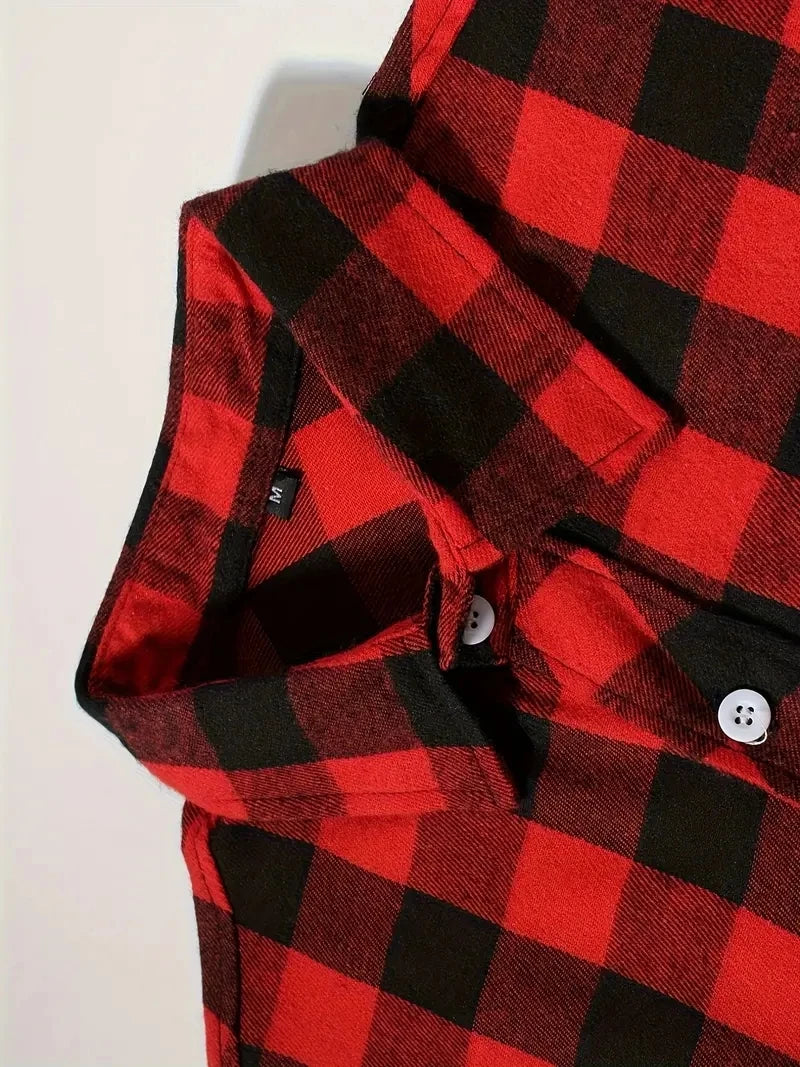 Men's Classic Plaid Flannel Shirt Long Sleeve Single Breasted Casual Top with Two Pockets Spring Autumn Wear Cotton Polyester