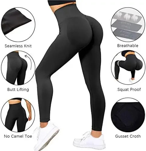 Knitted Seamless Fitness Leggings GYM Pants Women High Waist Push Up Leggings  Tight Peach Buttocks