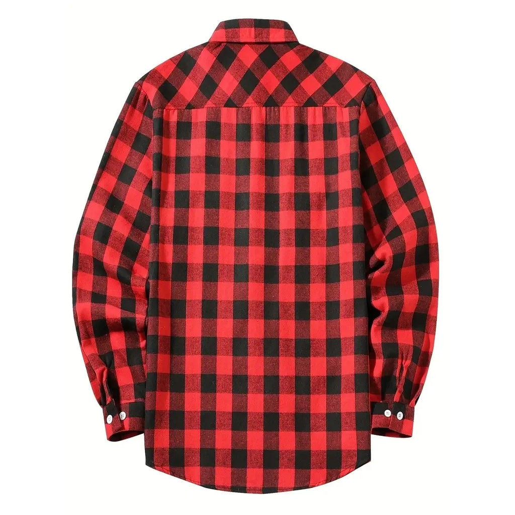 Men's Classic Plaid Flannel Shirt Long Sleeve Single Breasted Casual Top with Two Pockets Spring Autumn Wear Cotton Polyester