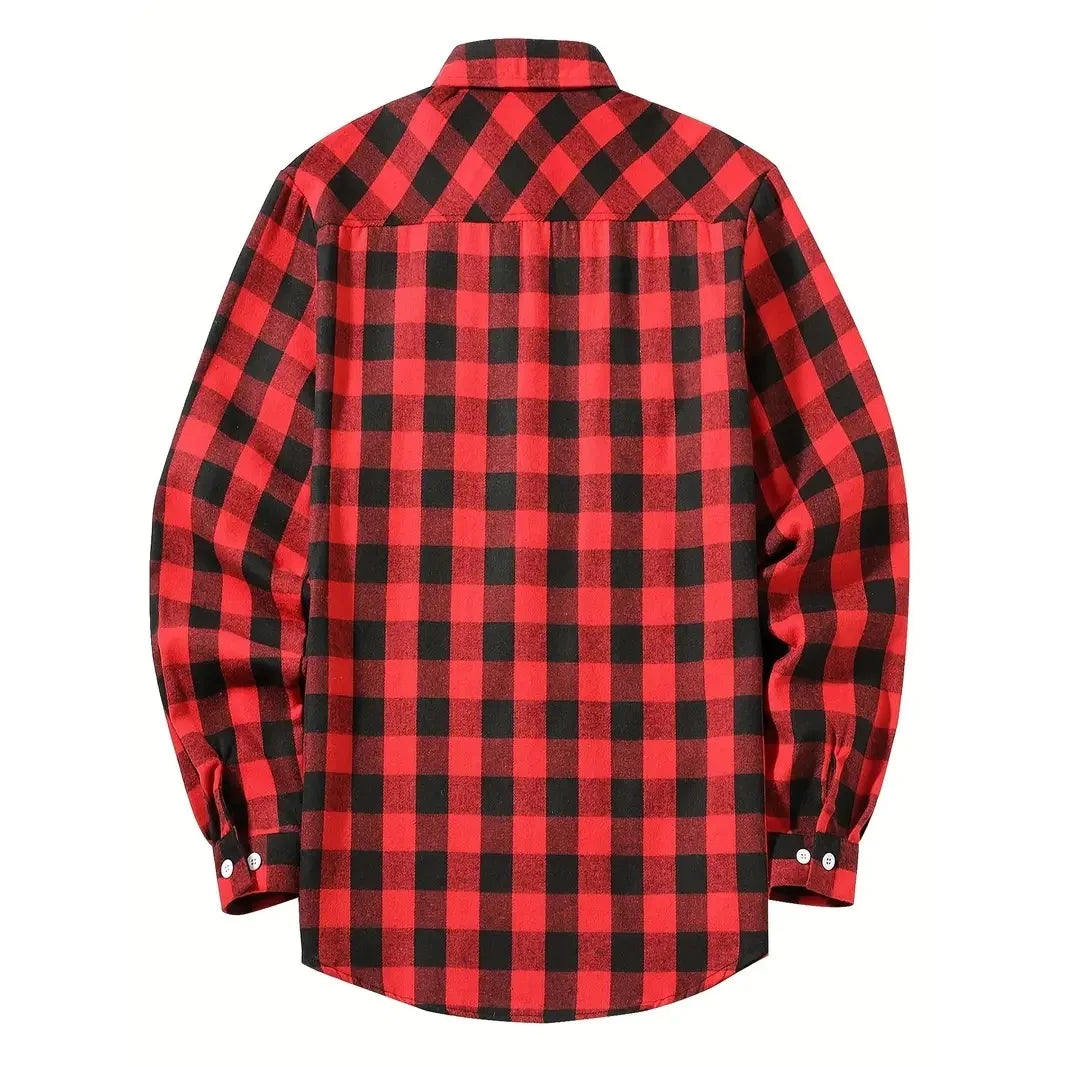 Men's Classic Plaid Flannel Shirt Long Sleeve Single Breasted Casual Top with Two Pockets Spring Autumn Wear Cotton Polyester