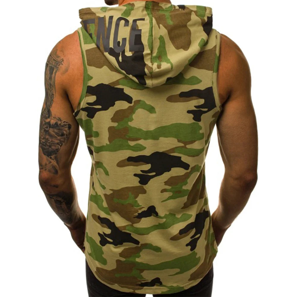 Men's Tank Top Streetwear Sleeveless Shirts Gym Men Fitness Hooded Shirt Bodybuilding High Elastic Sports Basketball Vest