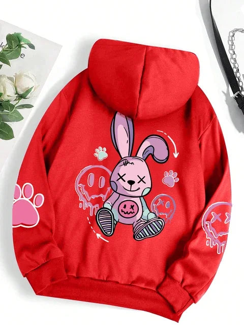 Women Hoodies Hip Hop Street Casual Printed Female Hoodies Oversize Fashion Loose 2025 Sweatshirts Autumn Warm Fleece Clothing