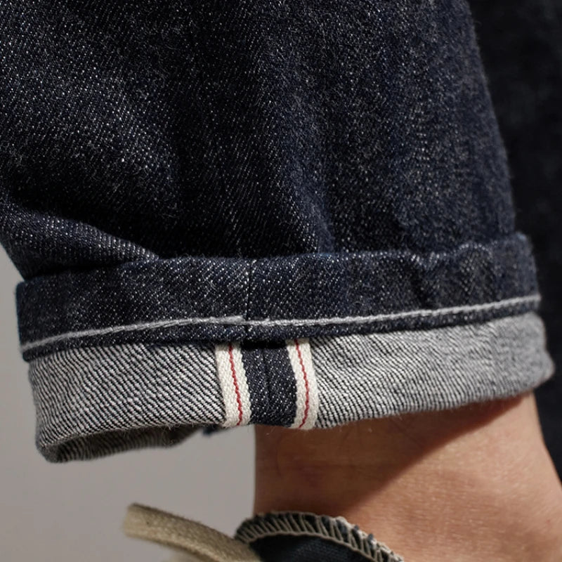 13OZ American retro heavyweight autumn jeans men's straight-leg denim red-eared raw cow Ami khaki tapered trousers