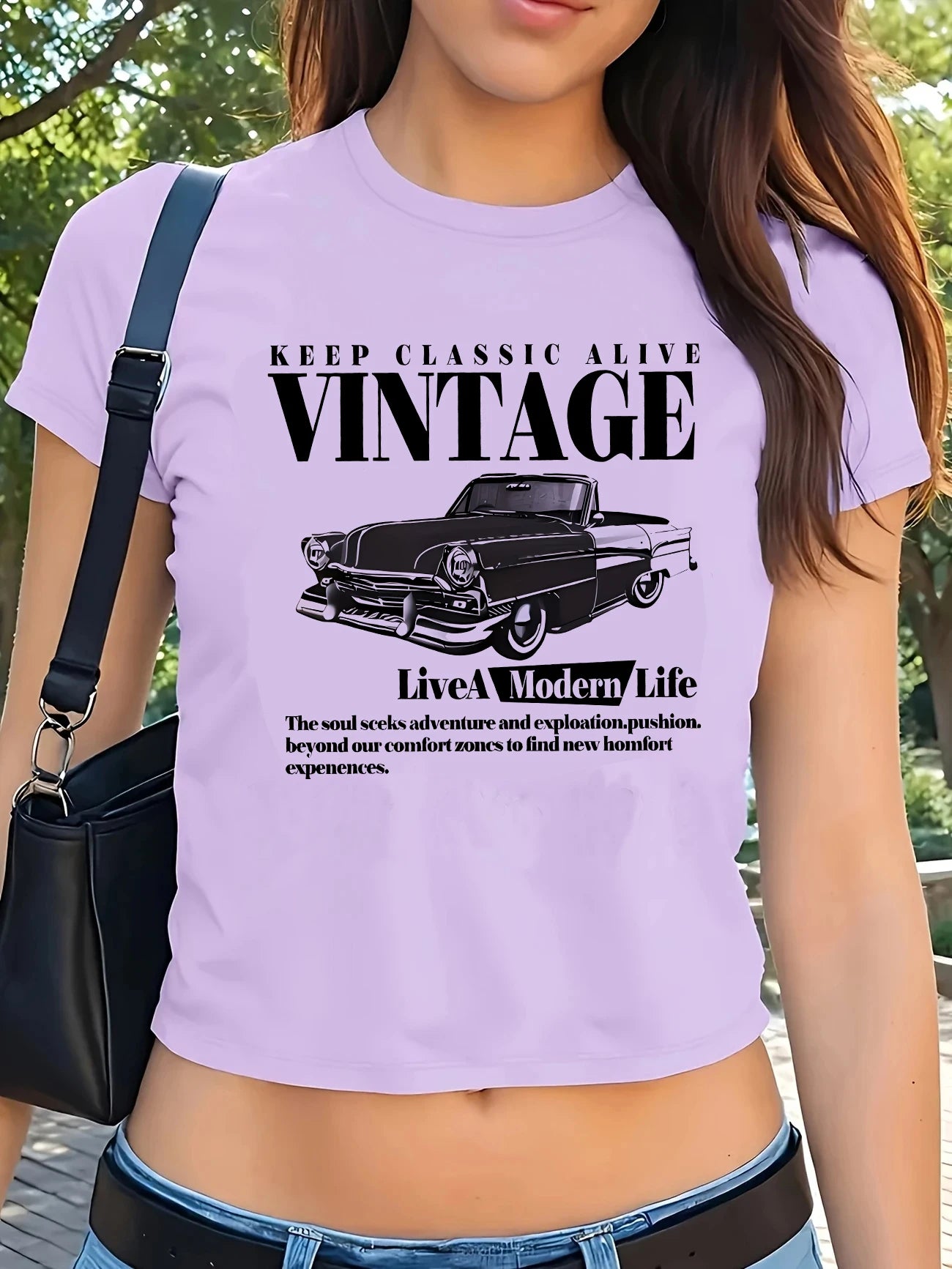 Vintage Car Retro "Keep Classic Alive" Cropped Girls Crop Top T Shirt Women's Print Shirt  T-shirt Sexy