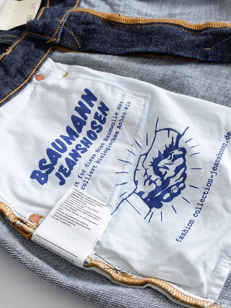 16oz Heavyweight Red Selvedge Denim Jeans for Men High Quality Loose Straight Pants One Wash Autumn Casual 100% Cotton Y2K