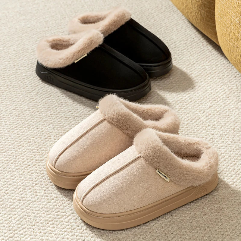 Winter Men Slippers Fur Warm Comfort Breathable Indoor Outdoor Non-slip Couple Fashion Snow Boots Casual Home Shoes