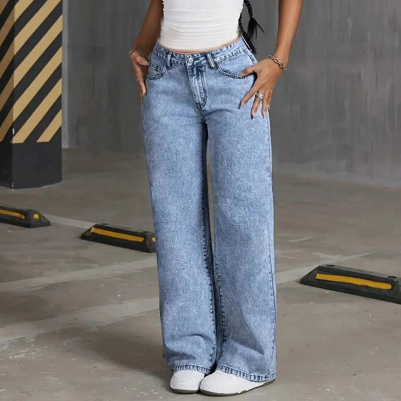 Denim Wide Leg Jeans High waisted  Bow Embroidered Pocket Wide Leg Jeans Fashionable Women's Trousers Casual Style