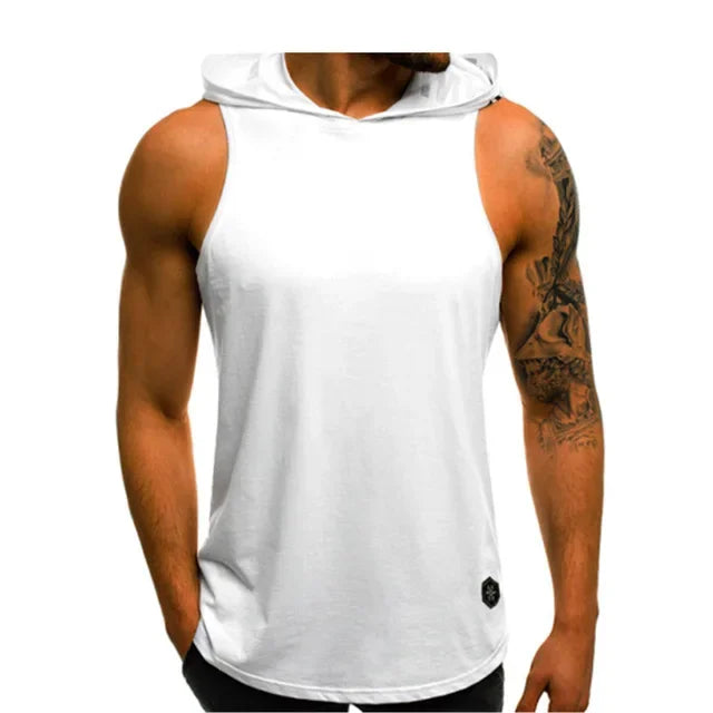 Men's Tank Top Streetwear Sleeveless Shirts Gym Men Fitness Hooded Shirt Bodybuilding High Elastic Sports Basketball Vest