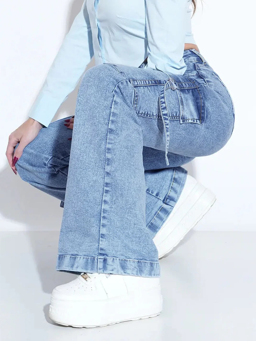 Women's Slim Fit Cargo Jeans Multiple Pockets Casual Work Denim Pants mid Waist Cotton Elastic Comfortable for Everyday Use