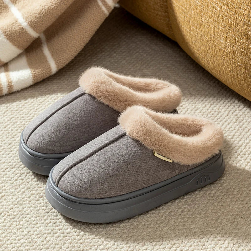 Winter Men Slippers Fur Warm Comfort Breathable Indoor Outdoor Non-slip Couple Fashion Snow Boots Casual Home Shoes