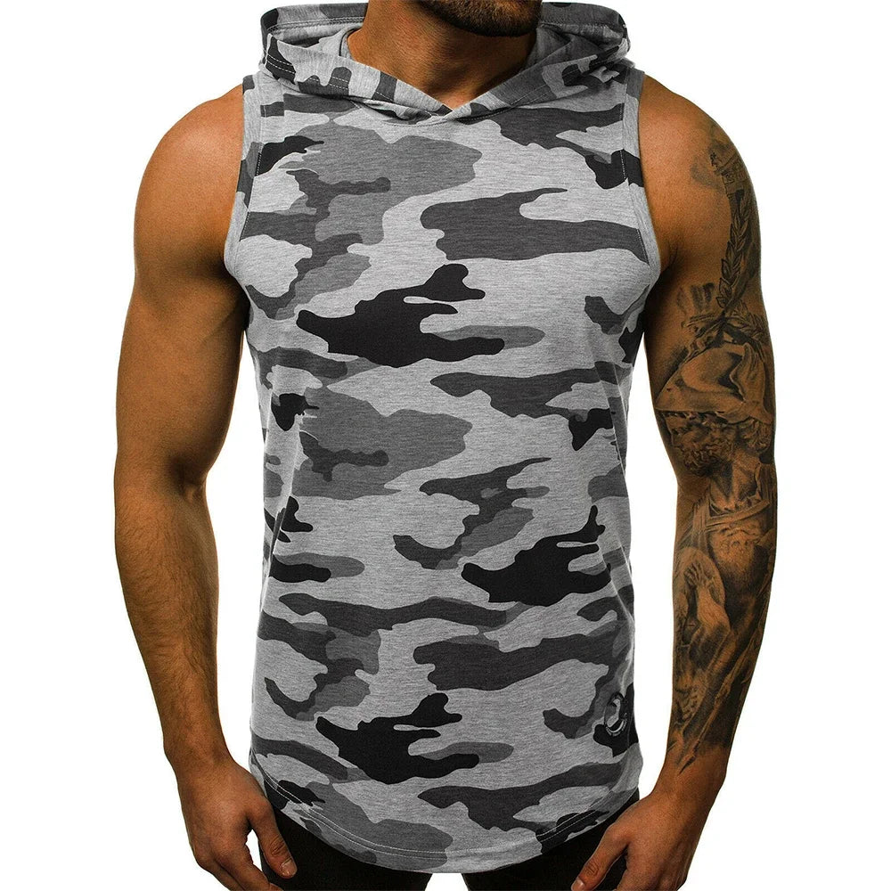 Men's Tank Top Streetwear Sleeveless Shirts Gym Men Fitness Hooded Shirt Bodybuilding High Elastic Sports Basketball Vest