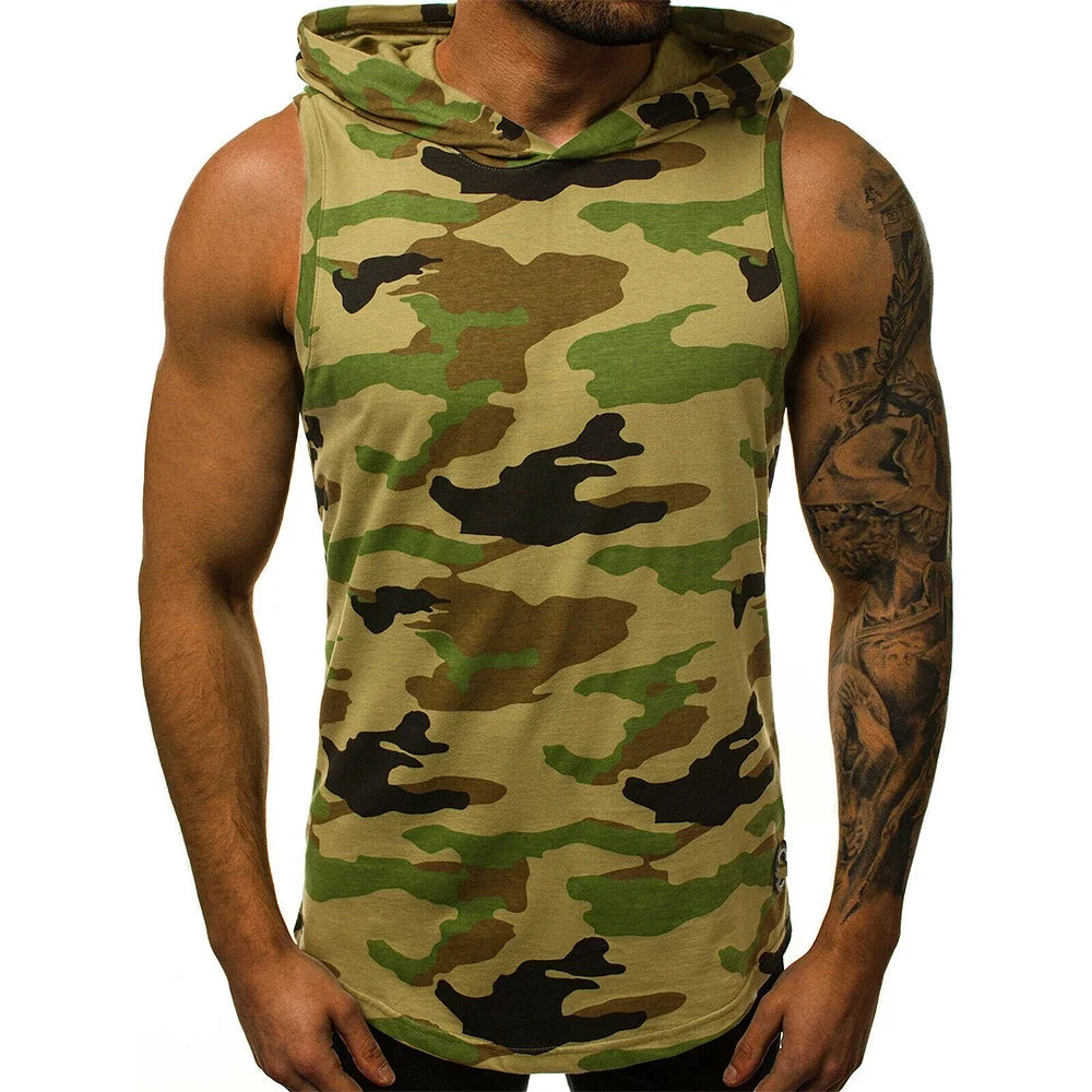 Men's Tank Top Streetwear Sleeveless Shirts Gym Men Fitness Hooded Shirt Bodybuilding High Elastic Sports Basketball Vest
