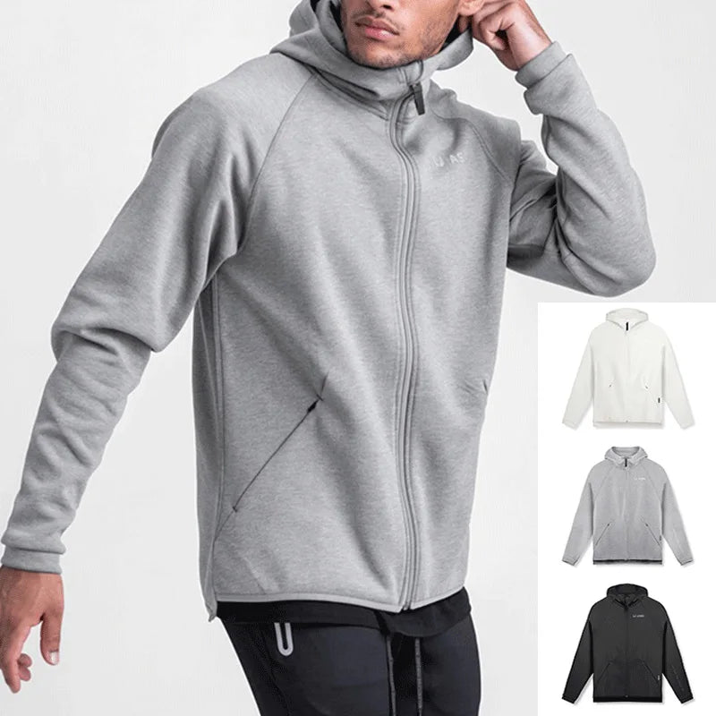 Men's Zippered Hoodie Sweatshirt Casual Gym Workout Fitness Jacket Loose Fit Spring Autumn Sports Hooded Zipper Clothing