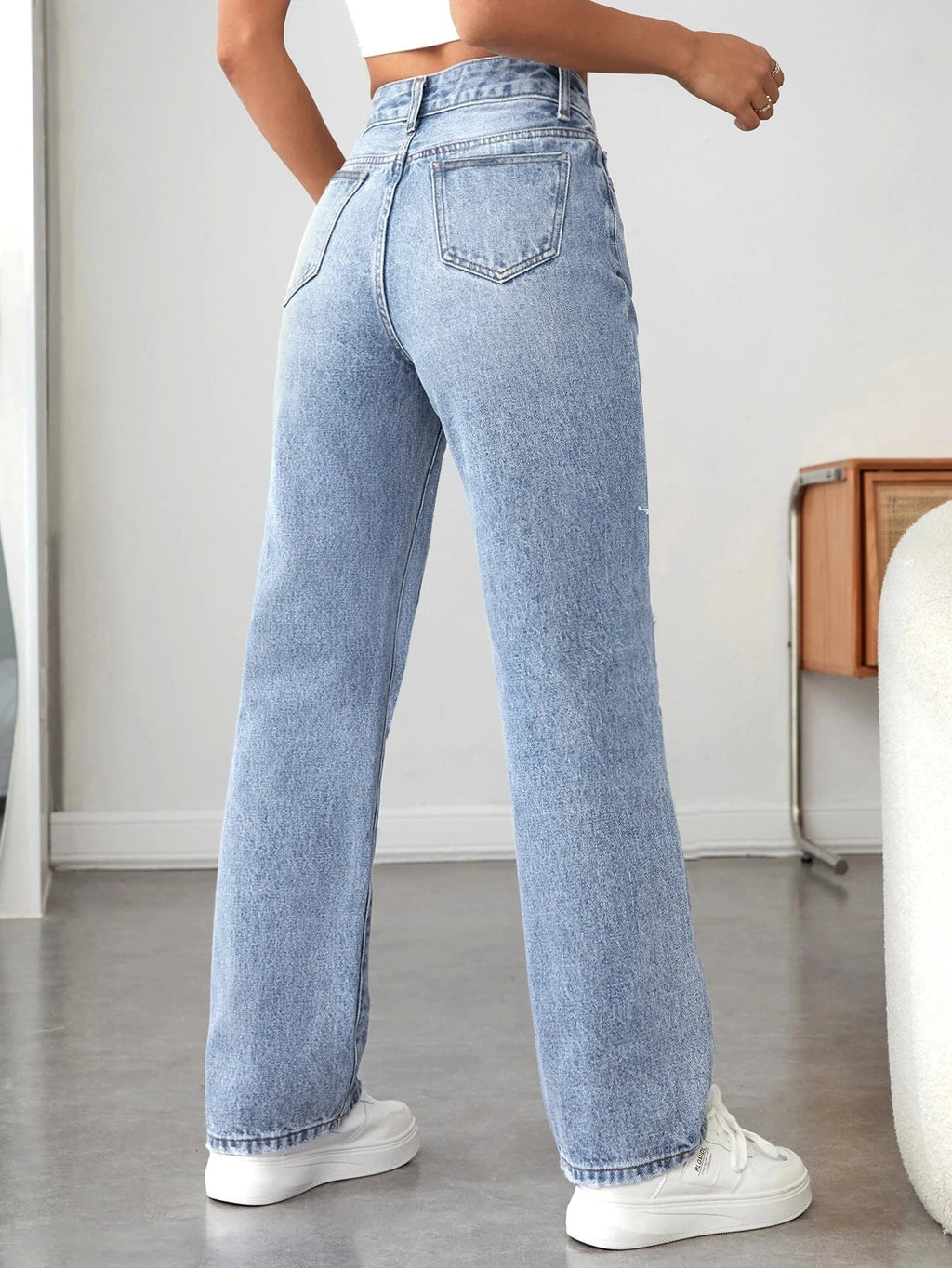 Women's pocket-breaking casual Denim wide-leg pants