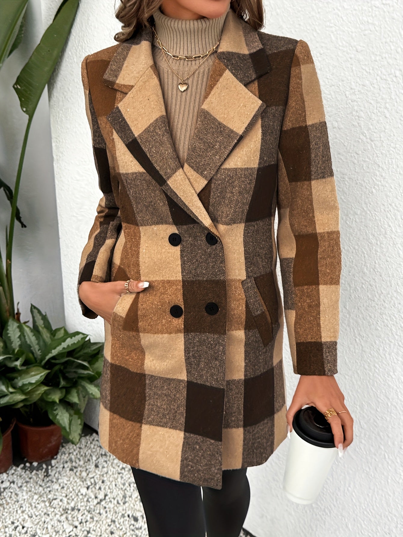 2025 Classic Women'S Smock, Camel Frame, Lapel, Buttons And Decoration, Suitable For Autumn, Winter And Spring, Elegant And Warm