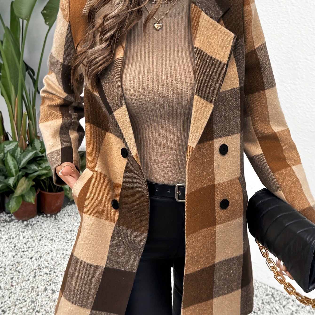 2025 Classic Women'S Smock, Camel Frame, Lapel, Buttons And Decoration, Suitable For Autumn, Winter And Spring, Elegant And Warm
